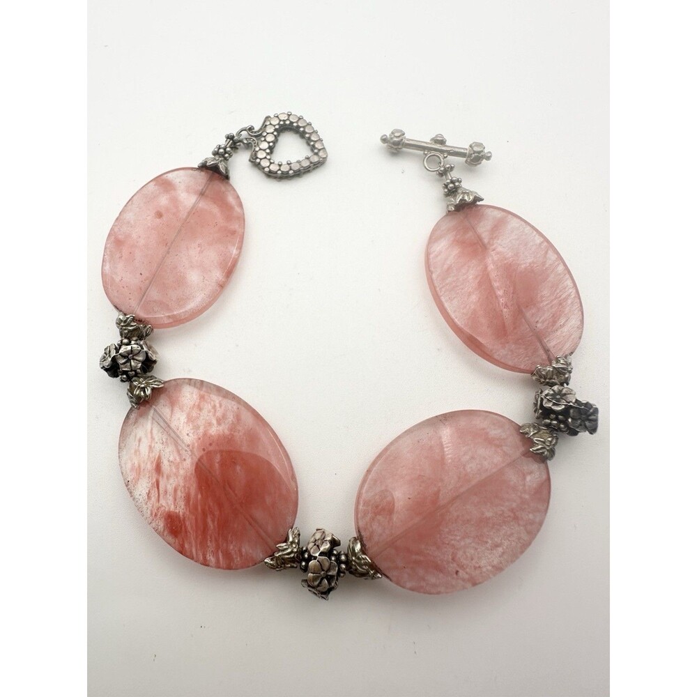 Artisan Rose Cherry Quartz Floral Toggle Bracelet 8.5”